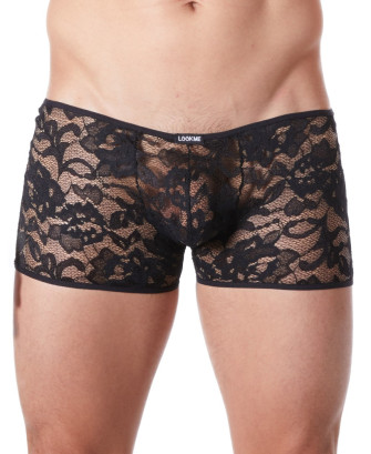 Boxer noir en fine dentelle avec légère transparence 
